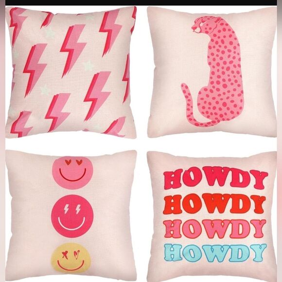 NWOT Decorative Pink Preppy Throw Pillows Cushion Covers Case 4 Pcs 18" x 18" - Picture 1 of 3